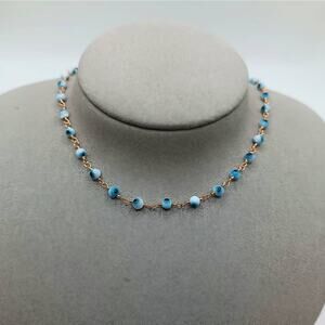 Blue Evil Eye Ceramic Bead Choker Necklace 15–17" Gold Tone Chain New